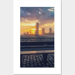 Sunset Skyline Street Lamp Bench Battery Park New York City Posters and Art